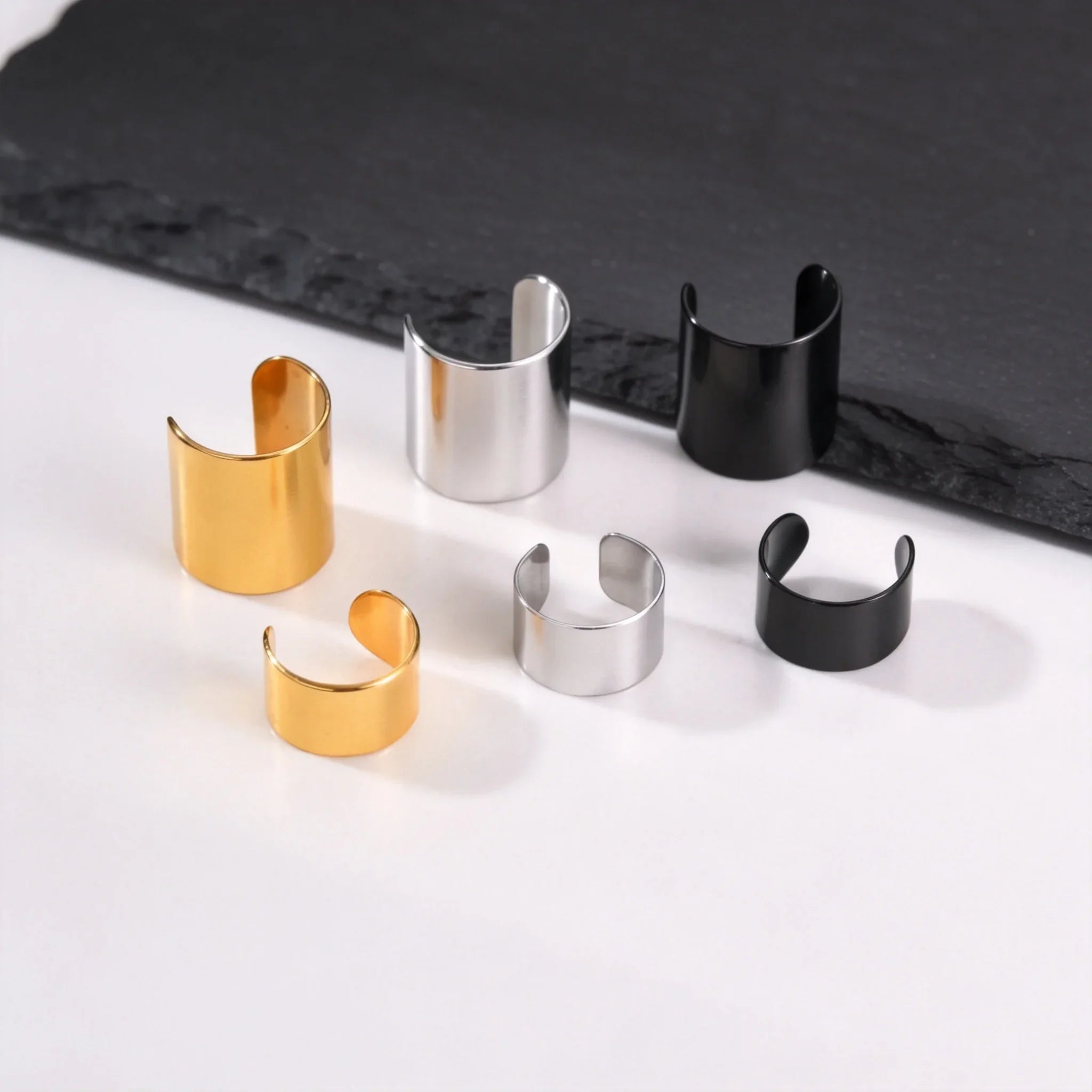 Punk Stainless Steel Ear Bone Clip for Men,Long Short Cube Non Piercing Ear Cuff,Hip Hop Earring Jewelry Gift