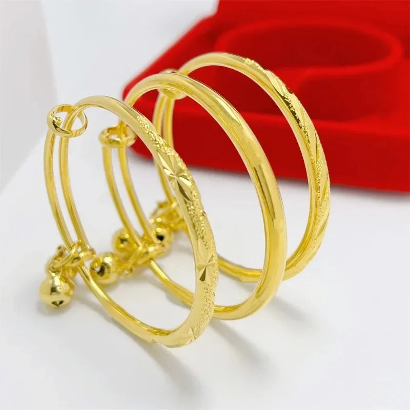 Size Adjustable Babies Stainless Steel Bell Bangles for Kids Girls Gold Color Rain Star Smooth Bracelets Jewelry Accessories
