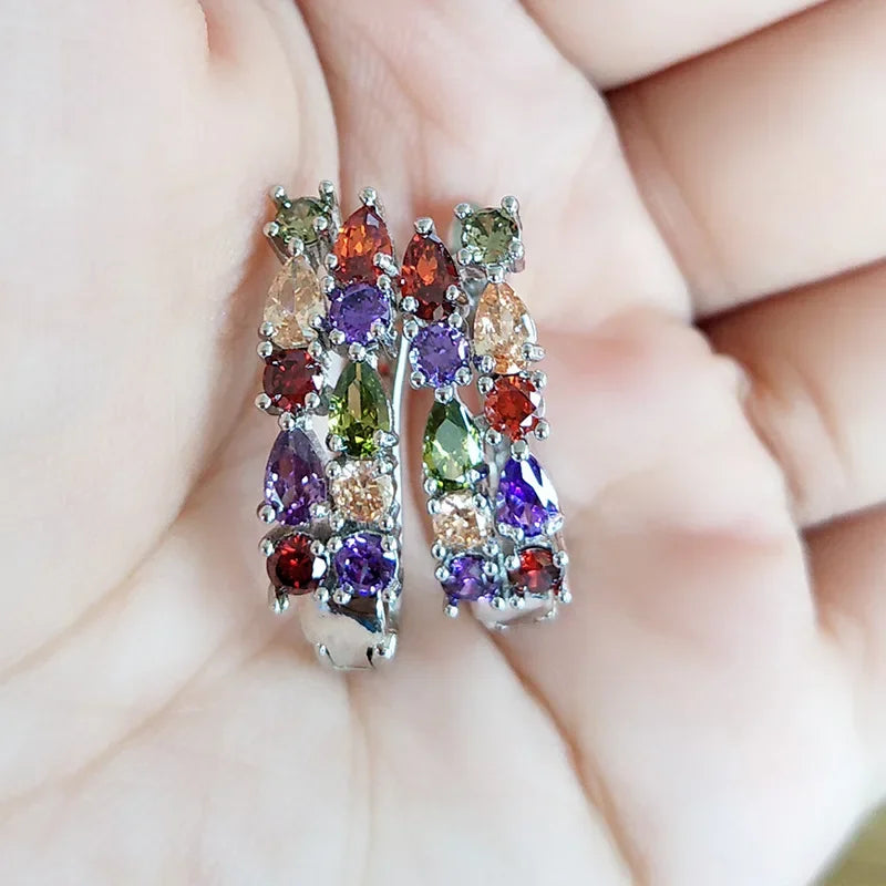 Wholesale Slver Color Luxury 925 Sterling Silver Earrings Flash Colorful CZ Zircon Ear Studs Earrings Women Cheap Brincos mbzr