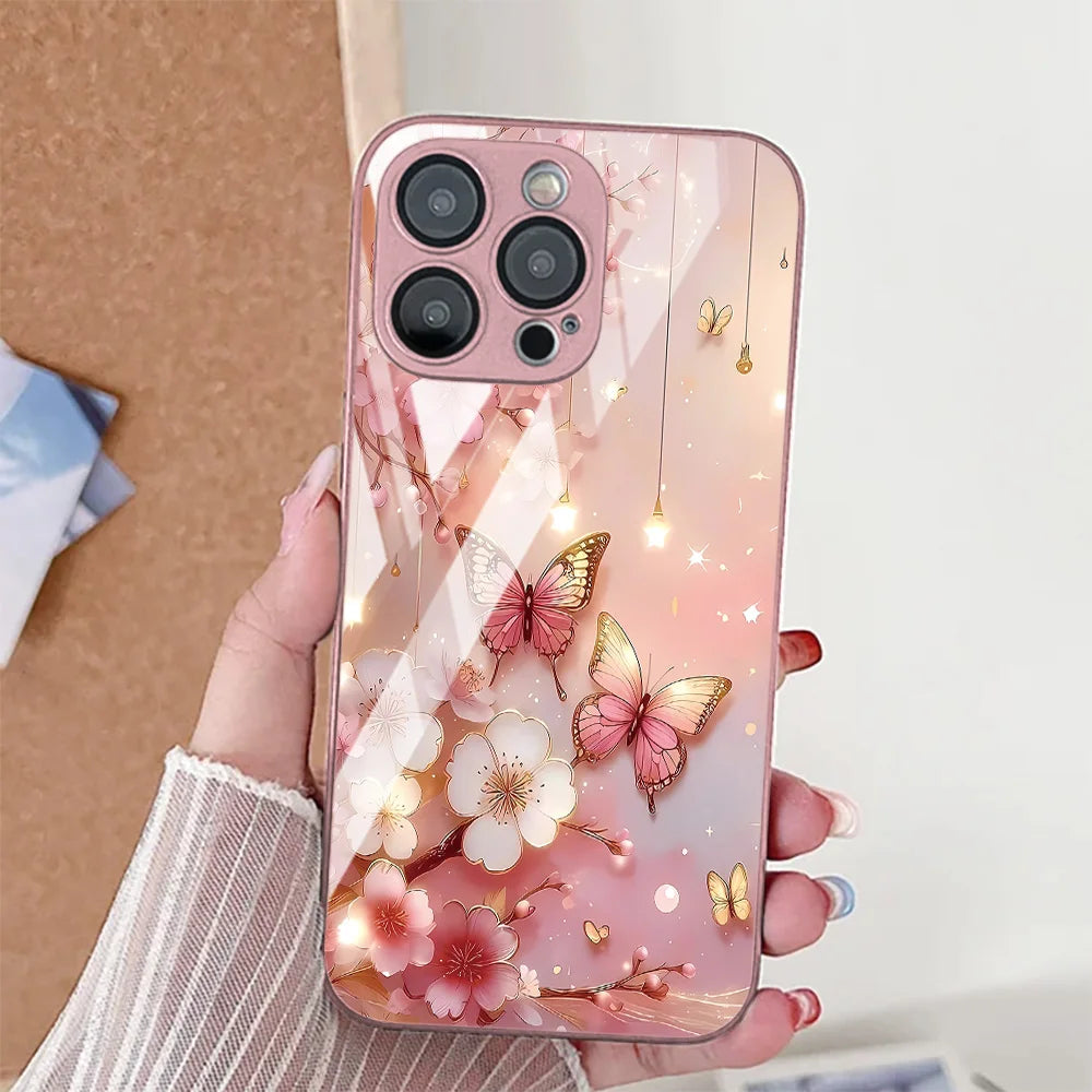 Butterfly Leopard Print Phone Case For iPhone 17 16 14 13 11 12 15 Pro Max Air 16E 8 7 Plus XR SE Tempered Glass Silicone Cover