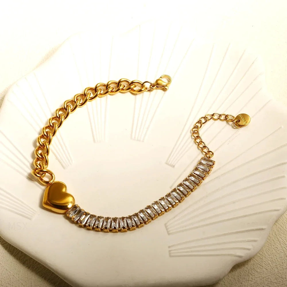 Stainless Steel Heart-shaped Ladies Elegant Bracelet  For Women Crystal Bangle