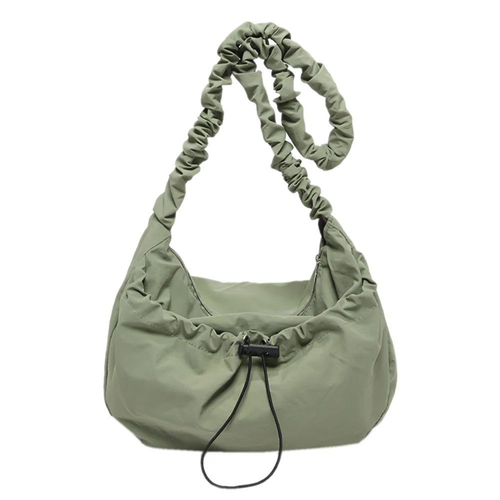Ruched Shoulder Handbag Adjustable Strap Pleated Crossbody Large Capacity Drawstring Satchel Bag
