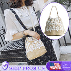Summer Straw Weave Woven Handbag Women Fashion Bucket Bag Causal Holiday Beach Bag Elegant floral Lace Shoulder Crossbody Bag 2026 mbzr