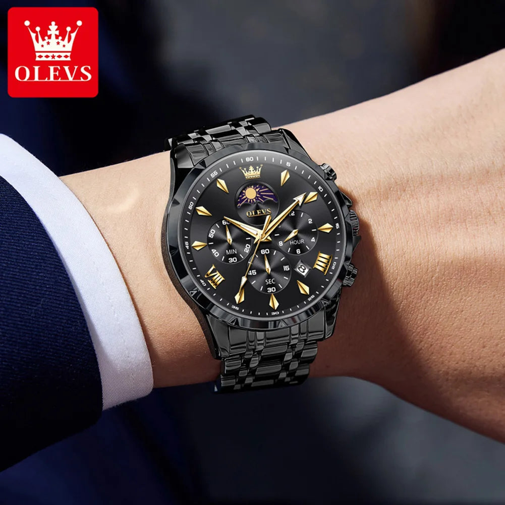 OLEVS 3653 Moon Phase Men Watch Luxury Brand Quartz Watch Fashion Original Waterproof Luminous 24-hour Automatic Date Men Watch mbzr