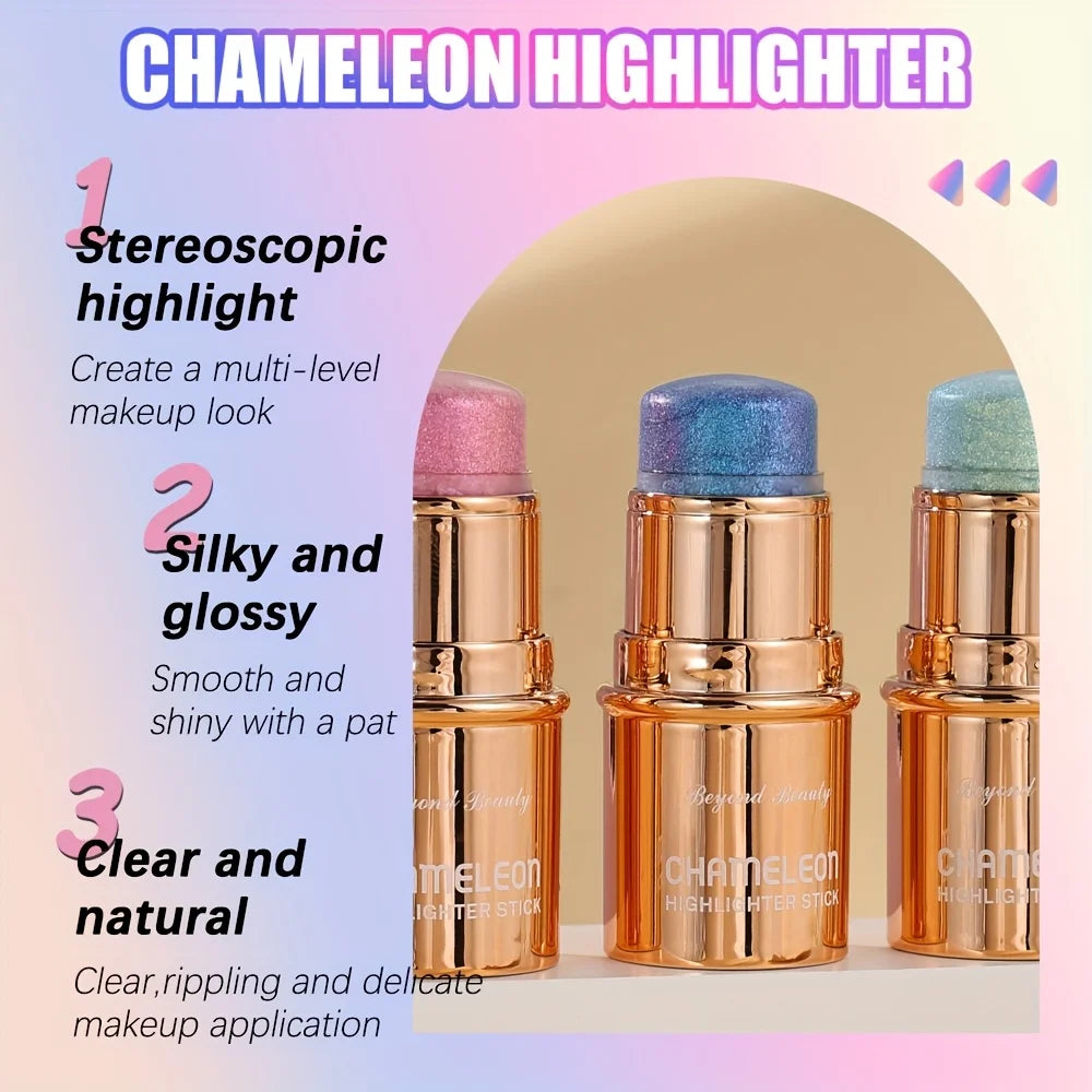 2PCS Chameleon Holographic Glitter Shimmer Highlighter Stick, Makeup For Face And Body, Highly Pigmented, mbzr