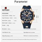 REWARD Luxury Sport Men Quartz Watch Man Wristwatch Chronograph Silicone Strap Waterproof Luminous Hands Date Men's Watches