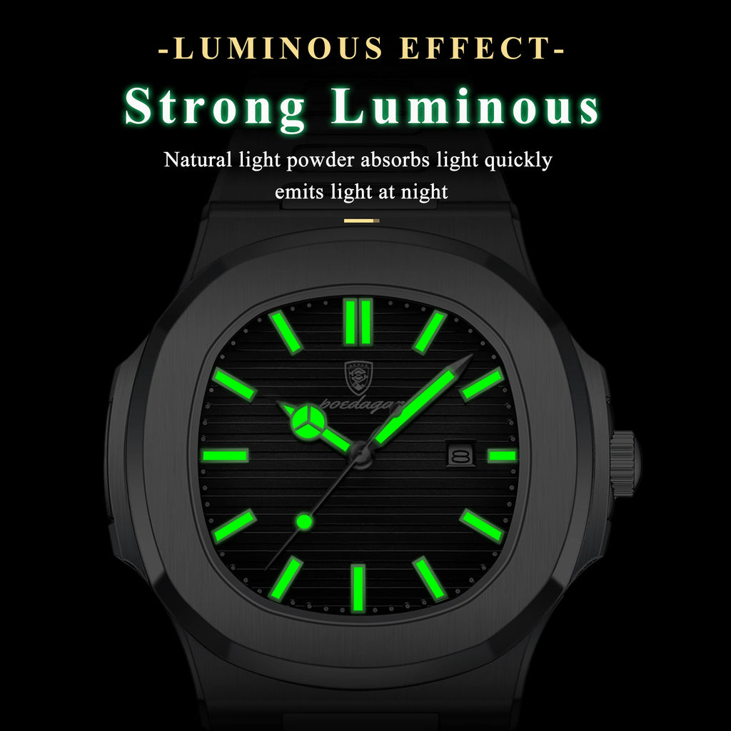 POEDAGAR Square Luxury Men Wristwatch Waterproof Luminous Date High Quality Stainless Steel Male Clock Business Sports Quartz Watches For Men Reloj Hombre mbzr