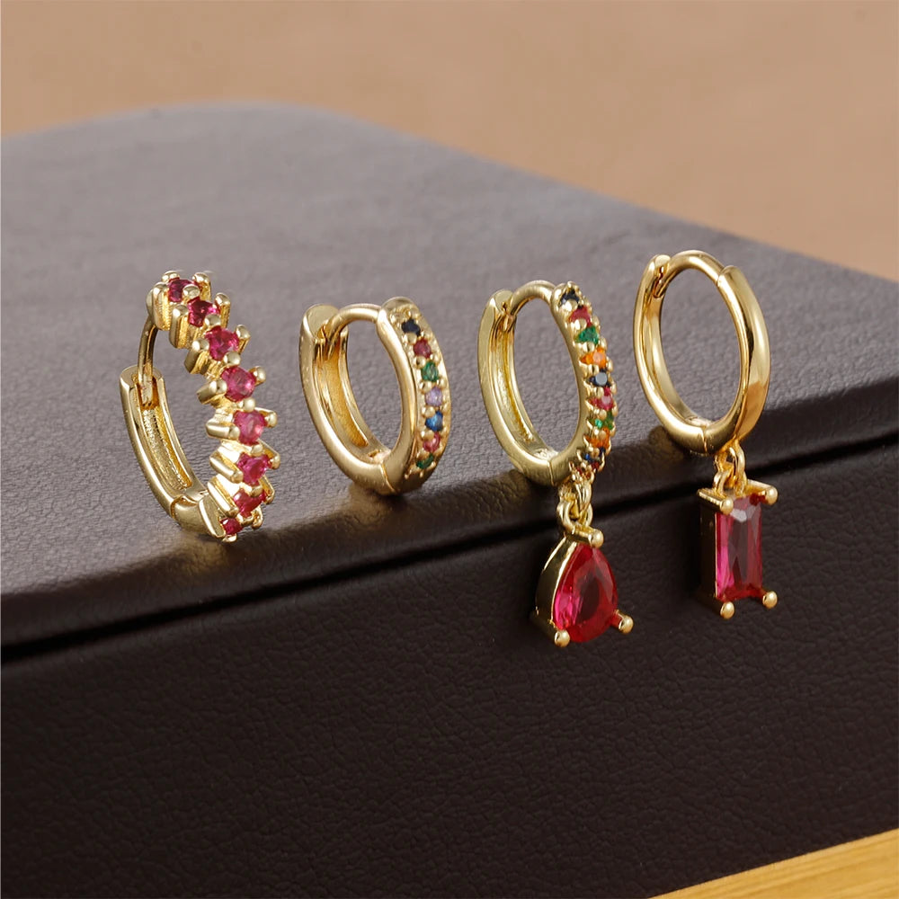 4pcs Korean Stainless Steel Zircon Water Drop Piercing Earrings Set for Women Simple Huggie Square Earring Fashion Jewelry mbzr