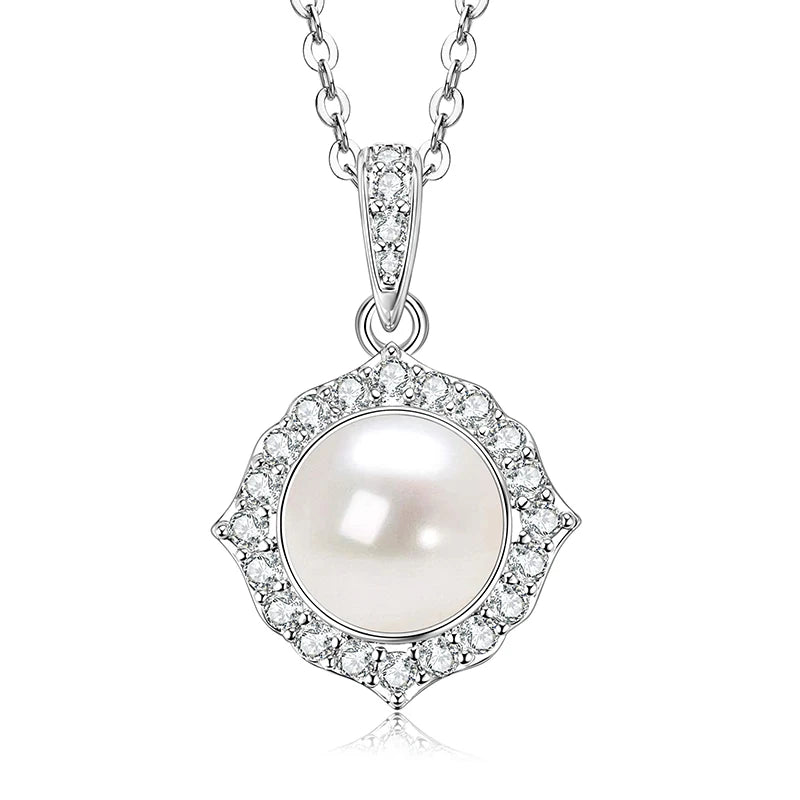 OXTAO Natural Freshwater Pearl Infinity Pendant Jewelry Moissanite Charm Necklaces