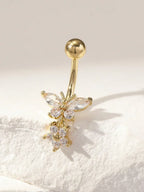 Rhinestone Butterfly Navel Belly Ring Stainless Steel Body Jewelry For Adults