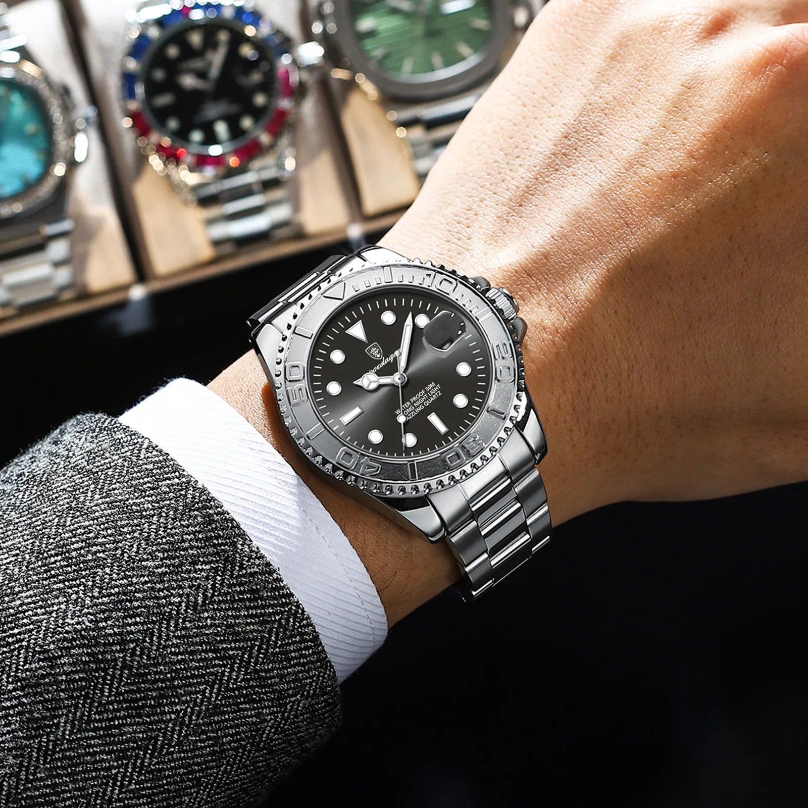 POEDAGAR Luxury Classic Man Wristwatch Waterproof Luminous Date Business Male Clock Stainless Steel Fashion Quartz Men's Watches mbzr