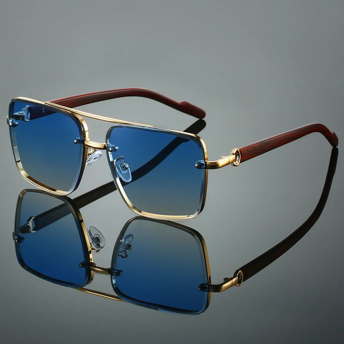 KAMMPT Fashion Retro Square Metal Shades Original Brand Design Sunglasses Double Bridge Eyewear