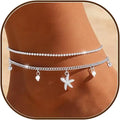 Sterling Silver Ankle Bracelets for Women 14k Gold Plated Waterproof Dainty Layered Stackable Seashell Pearl Charm Non Tarnish Adjustable Anklet for Summer Beach Jewelry Gift