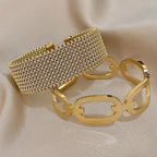 Vintage Y2K Stainless Steel Wide Weave Open Cuff Bangle Bracelet For Women New Hollow Waterproof Stackable Charms Jewelry