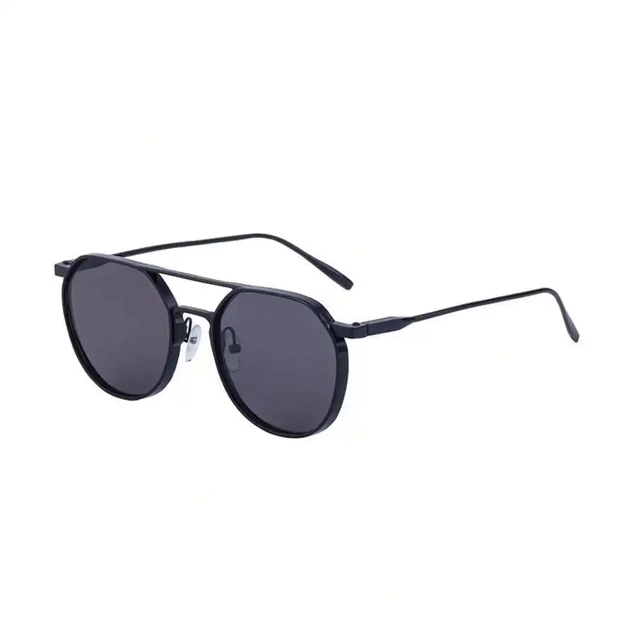 Retro Oval Metal Double Beam Pilot Sunglasses UV400 Black Lens For Men Women
