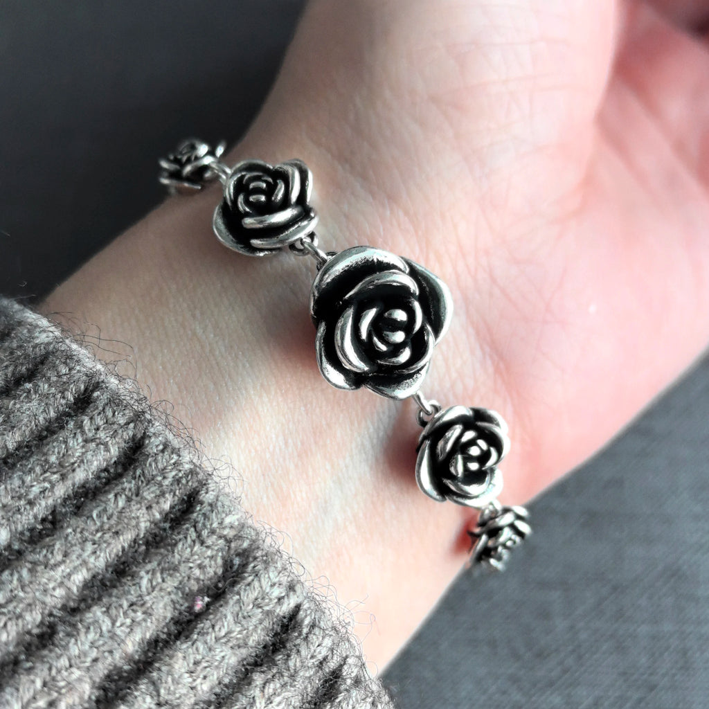 925 Sterling Silver Bracelet Rose Flower Linked Vintage Punk Adjustable Chain For Woman Girl Jewelry Gift Dropship Wholesale