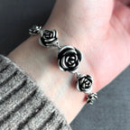 925 Sterling Silver Bracelet Rose Flower Linked Vintage Punk Adjustable Chain For Woman Girl Jewelry Gift Dropship Wholesale