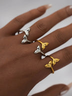 Fish Tail Stainless Steel Rings for Women New Design Metalic Texture 18 K Plated Finger Ring Waterproof Beach Vacation Jewelry
