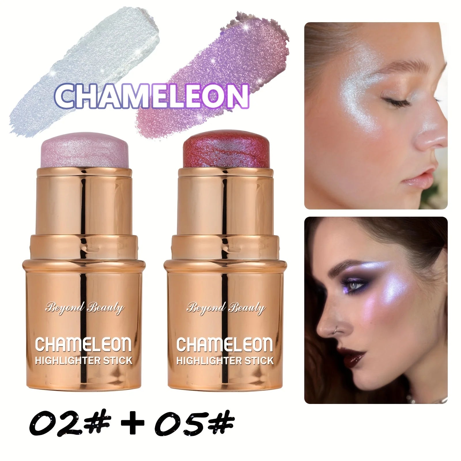 2PCS Chameleon Holographic Glitter Shimmer Highlighter Stick, Makeup For Face And Body, Highly Pigmented, mbzr