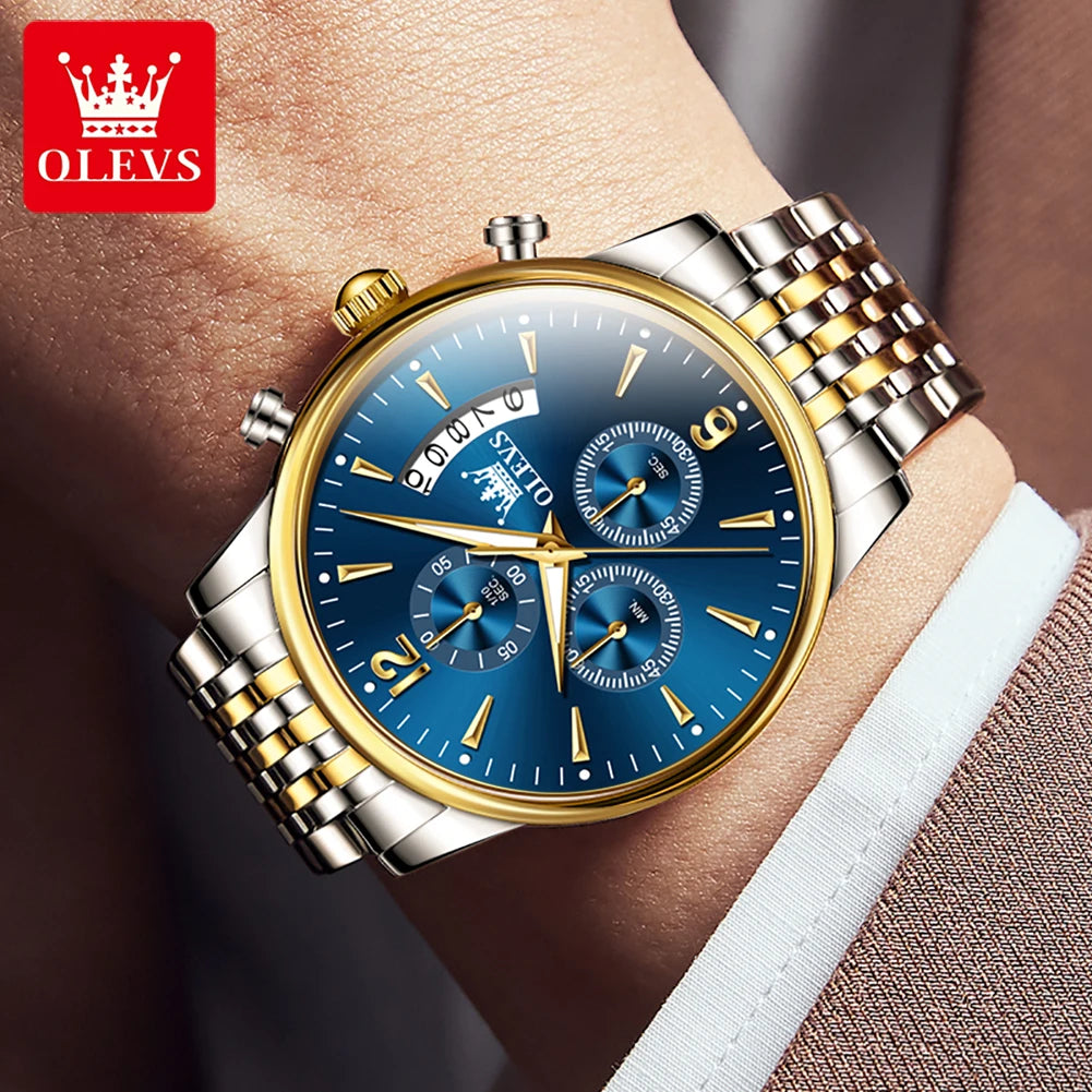 OLEVS Men's Watches Waterproof Luminous Sport Watch Chronograph Multifunction Business Fashion Gold Men's Quartz Watch 2867 mbzr
