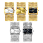YaLaLuSi Multi Strand Gold Bead Mesh Ladies Watch Rectangle Crystal Bezel Black Dial Luxury Women Quartz Wristwatch Gift