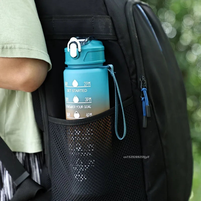 1pc Gradient Sports Water Bottle with Straw & Time Marker for Outdoor Fitness Hiking & Gym Leakproof Travel Water Bottle mbzr