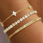 3PC Stackable Bracelet Set for Women Adjustable 14K Gold-Plated & Silver Stainless Steel Tennis Bracelets with Cubic Zirconia, Fashion Accessories for Women Daily Wear