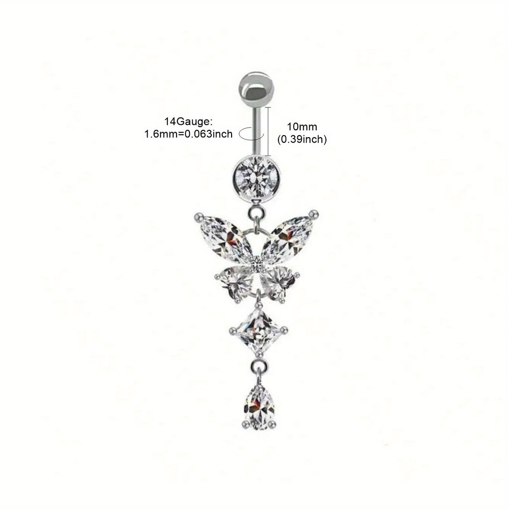 1pc Elegant Stainless Steel Belly Button Ring 14G - Sparkling Synthetic Zirconia Navel Piercing Jewelry, Perfect for Daily Wear mbzr