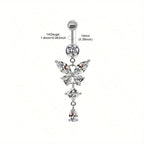 1pc Elegant Stainless Steel Belly Button Ring 14G - Sparkling Synthetic Zirconia Navel Piercing Jewelry, Perfect for Daily Wear mbzr