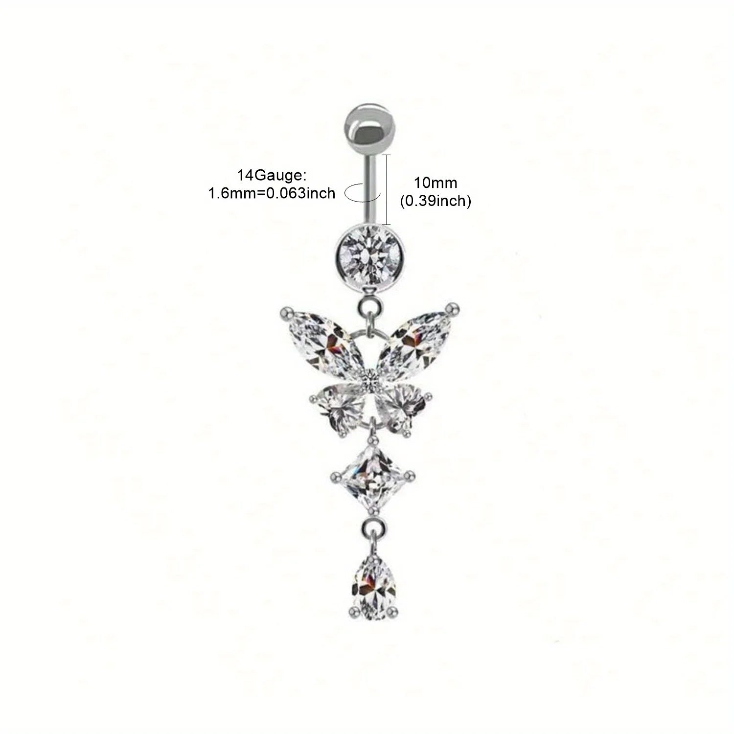 1pc Elegant Stainless Steel Belly Button Ring 14G - Sparkling Synthetic Zirconia Navel Piercing Jewelry, Perfect for Daily Wear mbzr