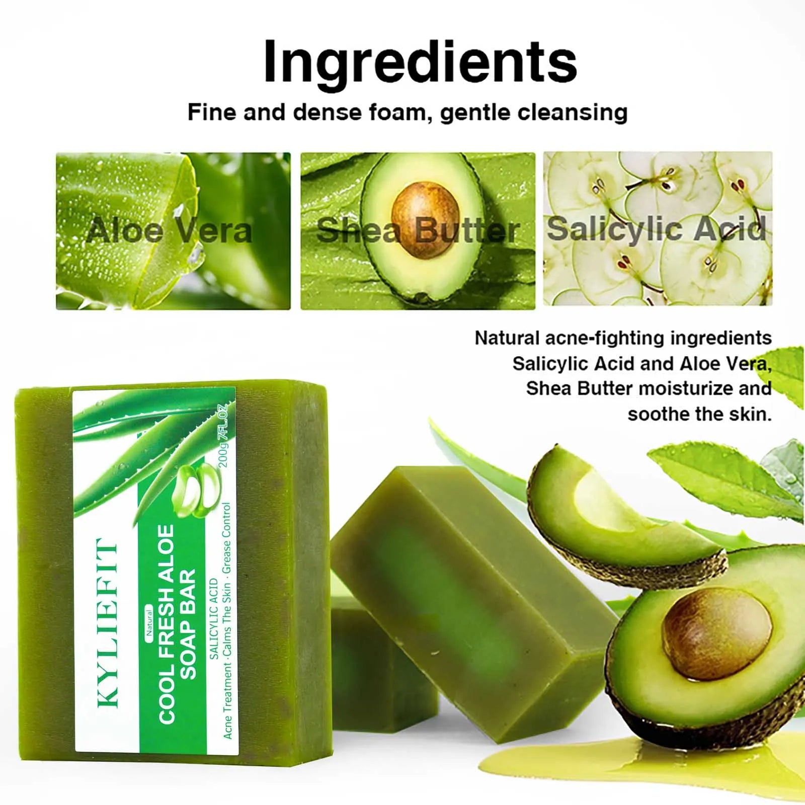 AILKE Aloe Vera Whitening Soap, Remove Acne, Spots, Skin Radiant, Improve Skin Luster, Vegan Bath Wash for All Skin Types, 200g mbzr
