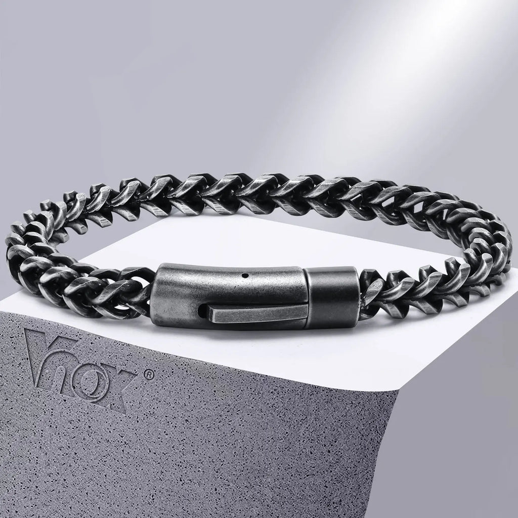 Vnox 6.3mm Vintage Bracelets for Men, Double Layer Cuban Chain, Franco Foxtail Chain Bracelet, Retro Srainless Steel Wristband
