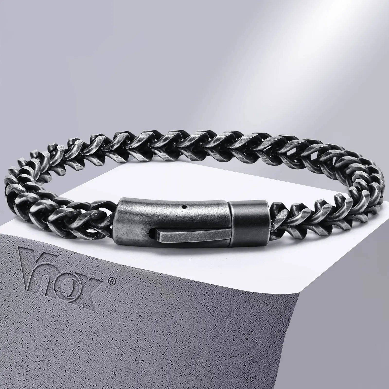 Vnox 6.3mm Vintage Bracelets for Men, Double Layer Cuban Chain, Franco Foxtail Chain Bracelet, Retro Srainless Steel Wristband
