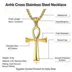 Egyptian Ankh Cross Pendant Necklace for Men Women, Stainless Steel Box Chain Ankh Symbol Necklace, Waterproof Hypoallergenic Non Tarnish Ancient Egypt Life Symbol Jewelry Gift