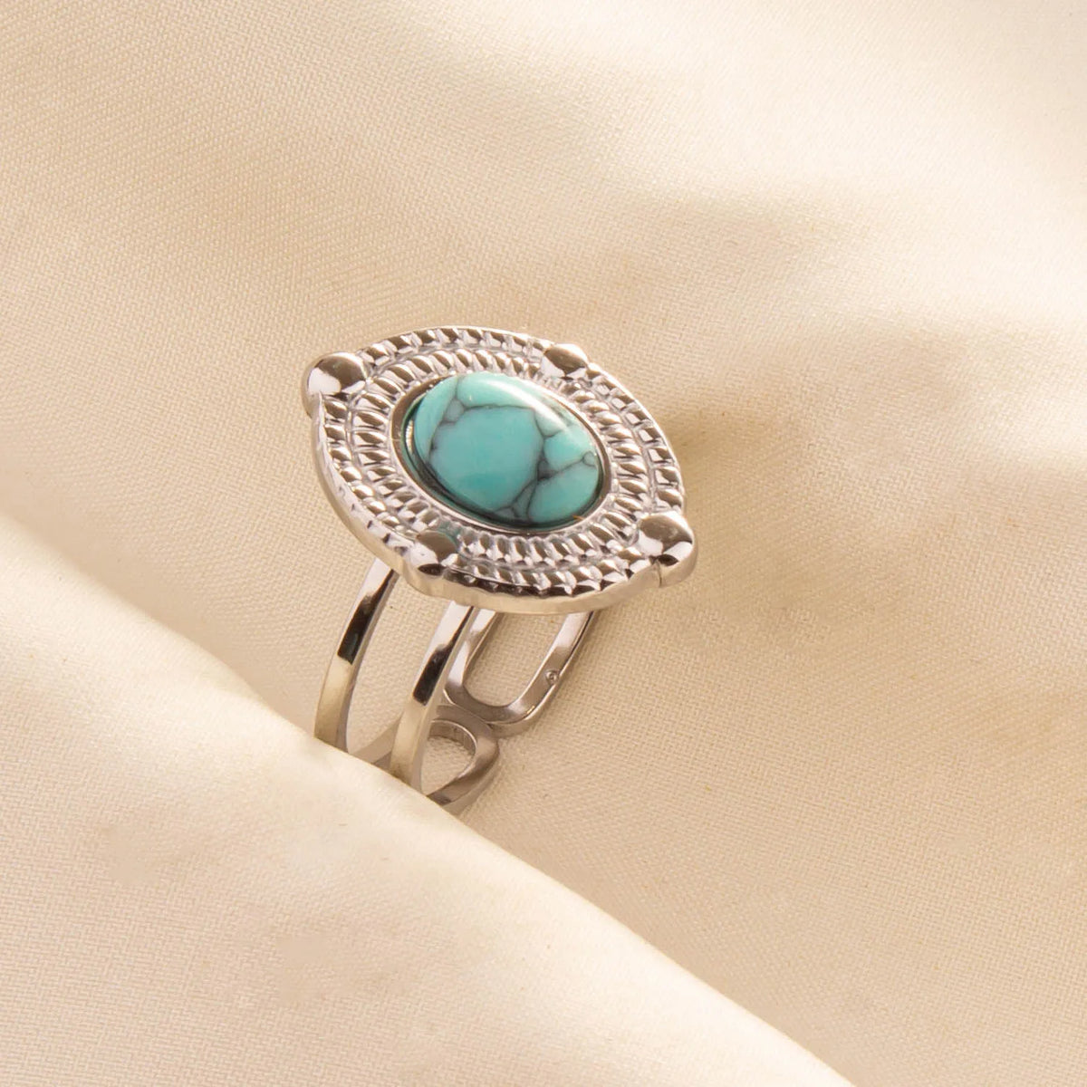 1pc Stainless Steel Boho Turquoise Open Finger Rings Trendy Adjustable Women Multi Layers Stackable