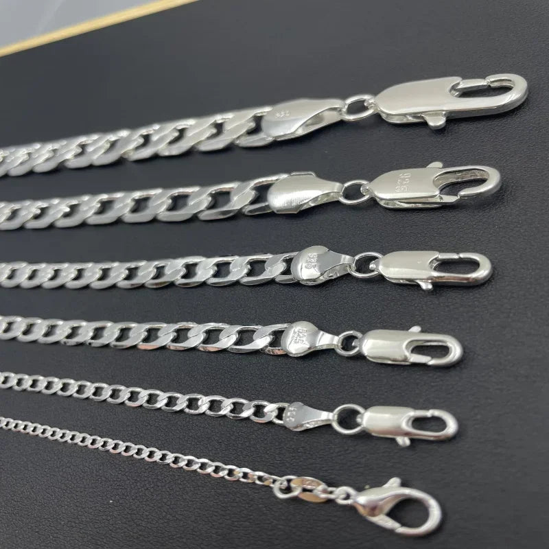 Men's 925 Sterling Silver Necklace 2/4/6/8/10/12MM 40-75cm Face Chain Necklace Lobster Clasp Men Women Engagement Jewelry Gifts mbzr
