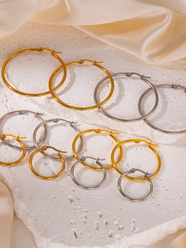 Gold Color Stainless Steel Hoop Earrings For Women And Men Big Small Circle Round Ear Jewelry Korean Style Popular Hoop Earrings For Women And Men Made Of Stainless Steel In Gold Color With Big And Small Circle Design Ideal F