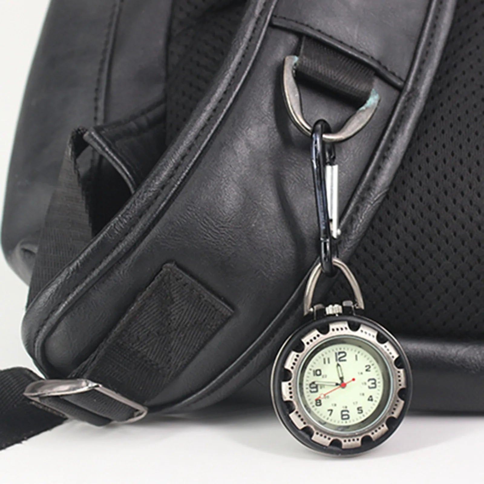 Carabiner Pocket Watch Silver Alloy Quartz Movement, Clip-on Outdoor Hiking Climbing Watch for Men Women