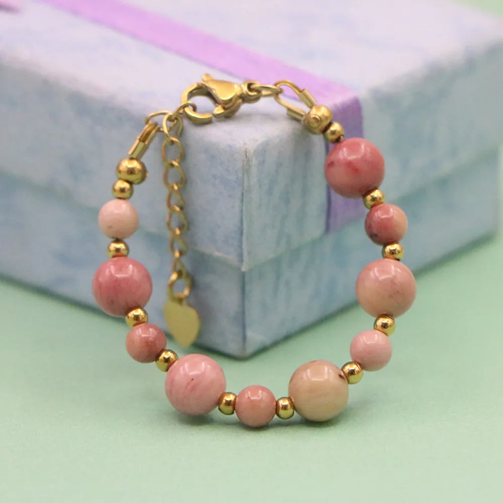 New Lovely Natural Stone Bead Bracelet Baby One Year Old Baptism Girls Lobster Clasp Stainless Steel Parts Personalized Jewelry