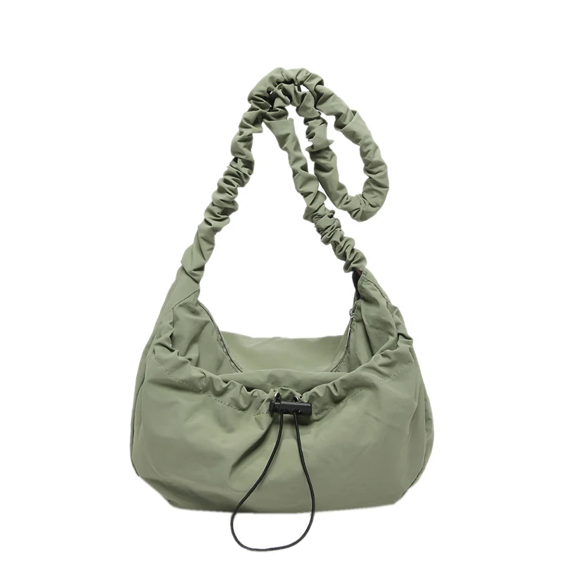 Ruched Shoulder Handbag Adjustable Strap Pleated Crossbody Large Capacity Drawstring Satchel Bag
