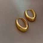 Gold Teardrop Huggie Hoop Earrings, Thick Oval Click Hoop Earrings, Polished Chunky U Shape Hoop Earrings for Women