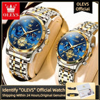 OLEVS Quartz Couple Watch Luxury Brand Waterproof Lunar Phase Timing Code Watch Elegant and Romantic Lover His  Her Couple Watch mbzr