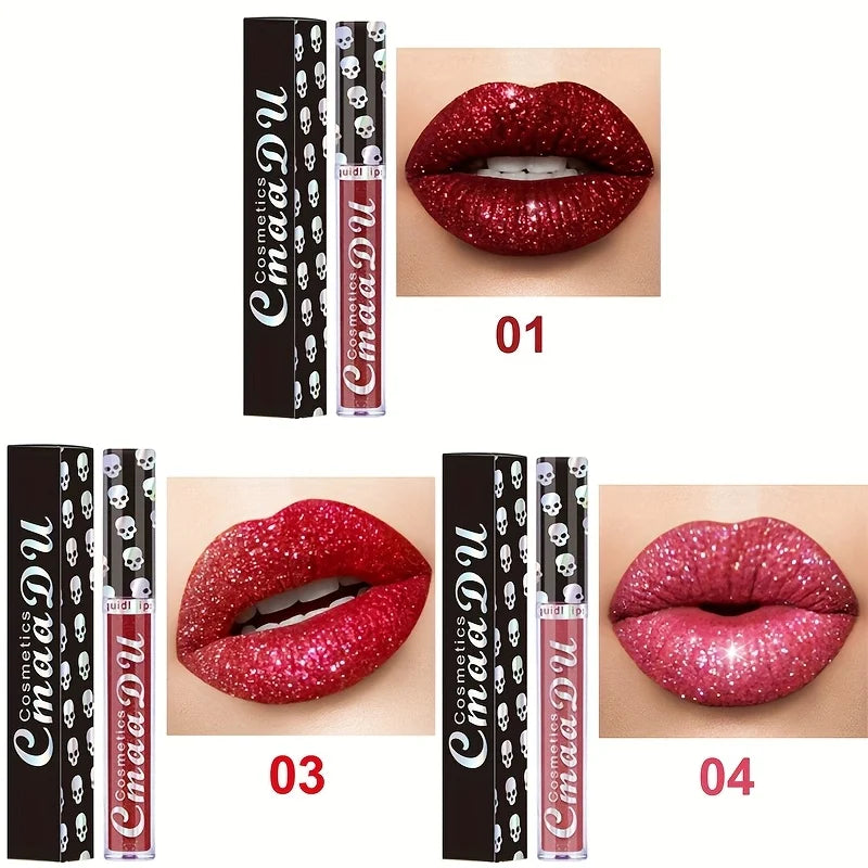 3PCS Skull Lip Gloss Set – Long-Lasting, Easy to Remove, Shiny Lipstick for Women, Ideal for Music Festivals, Halloween, mother' mbzr