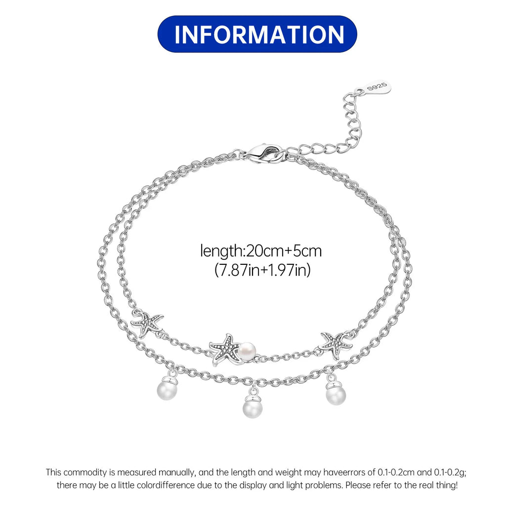 Layered Starfish Pearl Drop Charm Anklet for Women Foot Chain