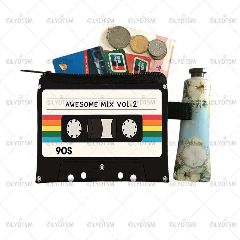 Cute Tape Cassette Case Graphic Print Coin Purses Women Men Wallet ID Credit Card Lipstick Key Storage Bag Money Coin Bag