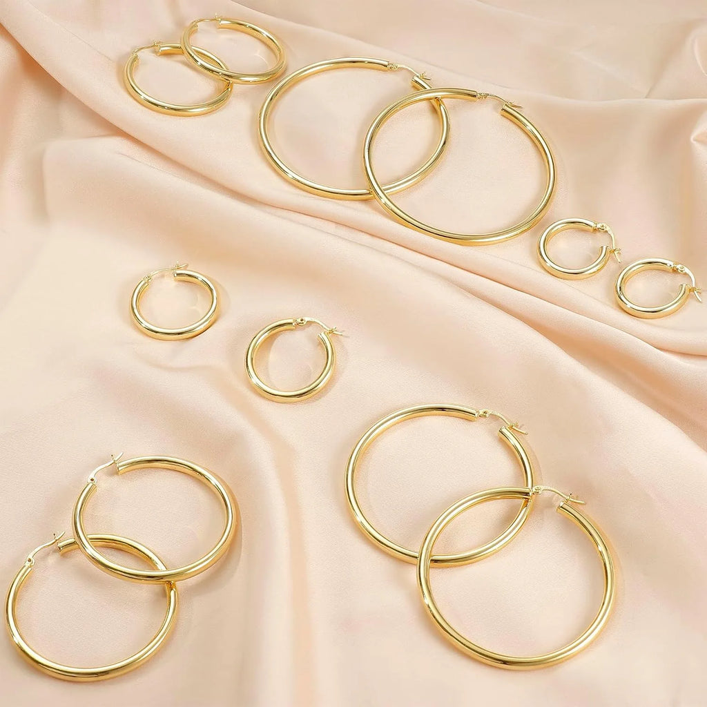 14K Chunky Gold Plated Hoop Earrings for Women 925 Sterling Silver Post Hollow Tube Hoops Earrings 4mm Thick Hoop Earrings Hypoallergenic Lightweight Gold Big Large Hoop Earrings 25/30/40/50/60/70MM