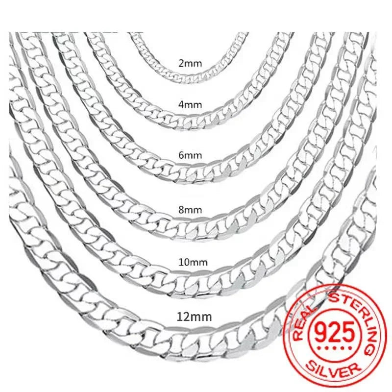Men's 925 Sterling Silver Necklace 2/4/6/8/10/12MM 40-75cm Face Chain Necklace Lobster Clasp Men Women Engagement Jewelry Gifts mbzr