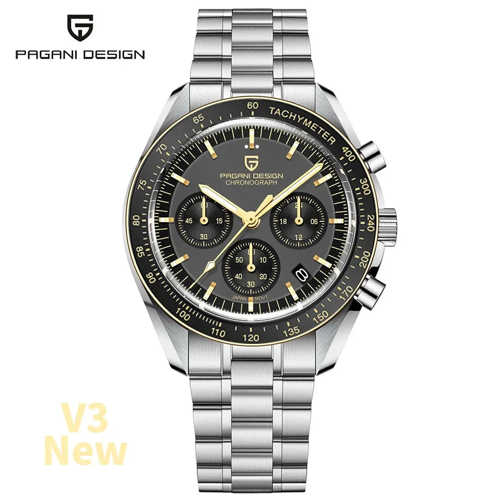 New Classic Men Watch PAGANI DESIGN Golden Green Luxury Quartz Watch For Men Automatic Date Speed Sport Chronograph AR Sapphire crystal Wristwatch Men Local Shipping