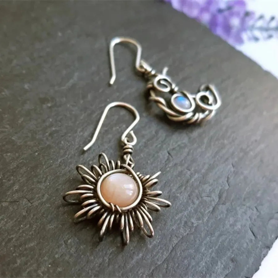 Bohemia Sun and Moon Earrings Silver Color Crystal Drop Earrings Women Female Boho Fashion Jewelry Gift For Her