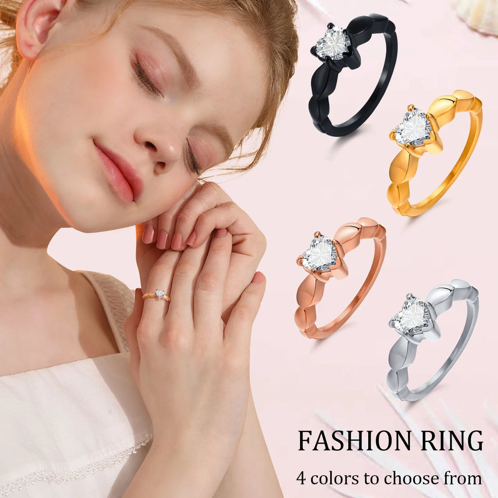 Vnox Romantic Heart CZ Stone Couple Wedding Rings for Women Men Black Color Stainless Steel Bands Engagement Jewelry  Love Gift